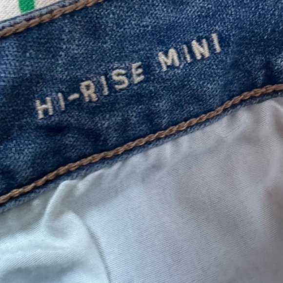 American Eagle Skirt Hi Rise Mini Denim Jean Solid Medium Wash Blue Raw Hem Fray - Picture 5 of 7